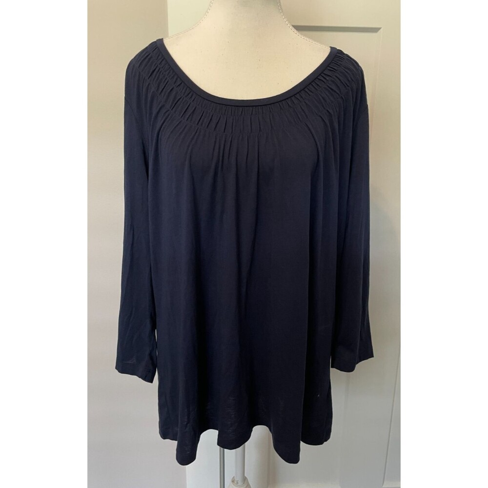 TALBOTS Womens Knit TOP 3/4 Sleeve BLUE Smocked Neckline Size 2X  NWT